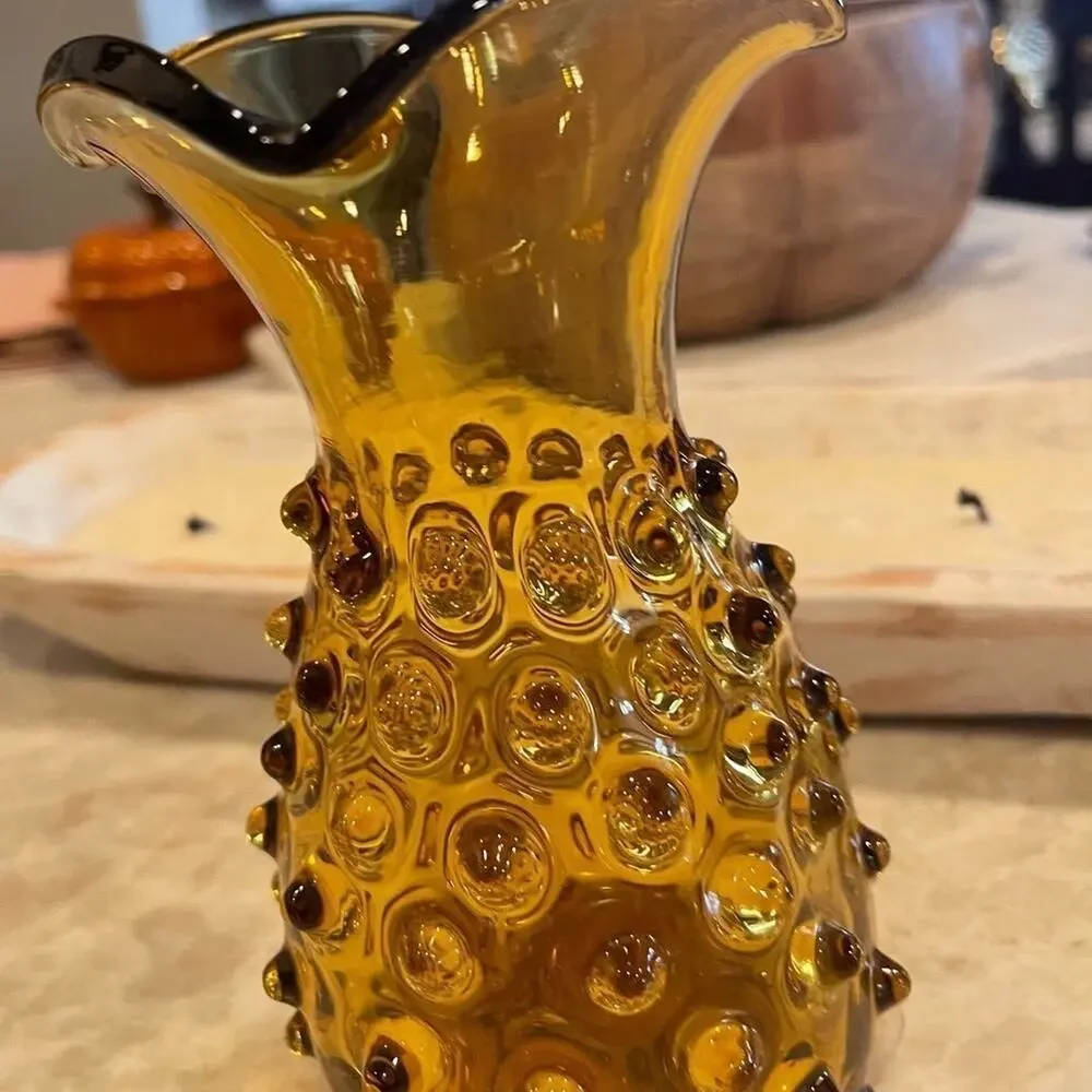 Gorgeous Vintage hobnail blown glass Empoli Vase amber glass 6” Italy